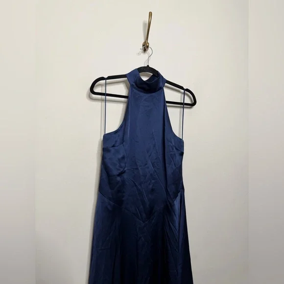 Reformation Katelyn Silk Dress in Navy - Picture 5 of 10
